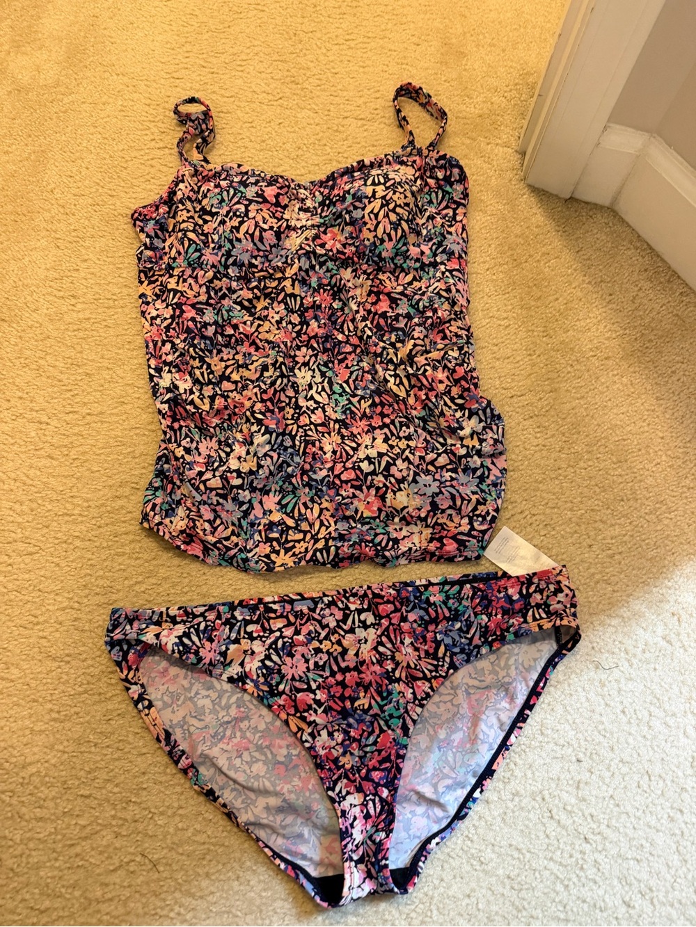 Motherhood Floral Tankini Set in Navy with Pink and Teal Accents